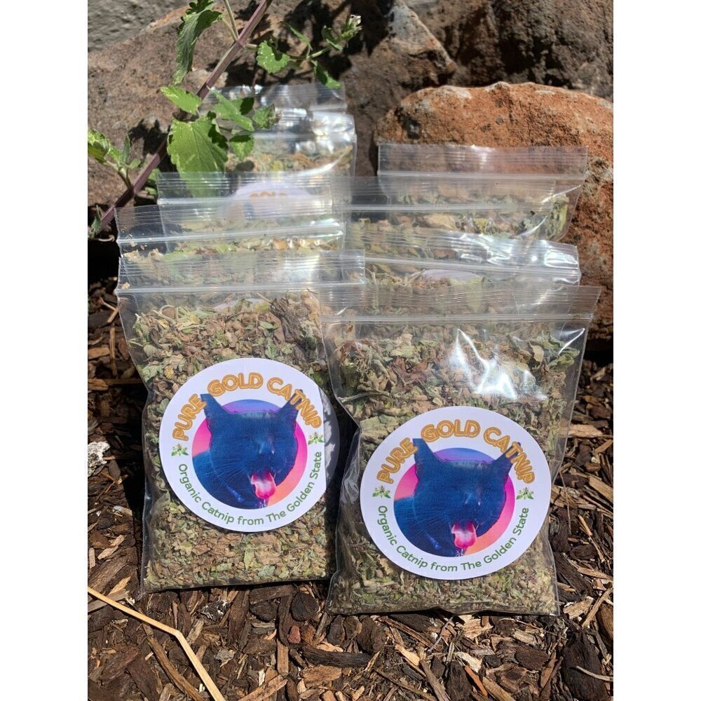 PURE GOLD Catnip Organically Grown & Harvested Pure Californian Catnip 4"x 3"